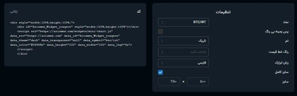 تنظیمات ابزارک نمودار